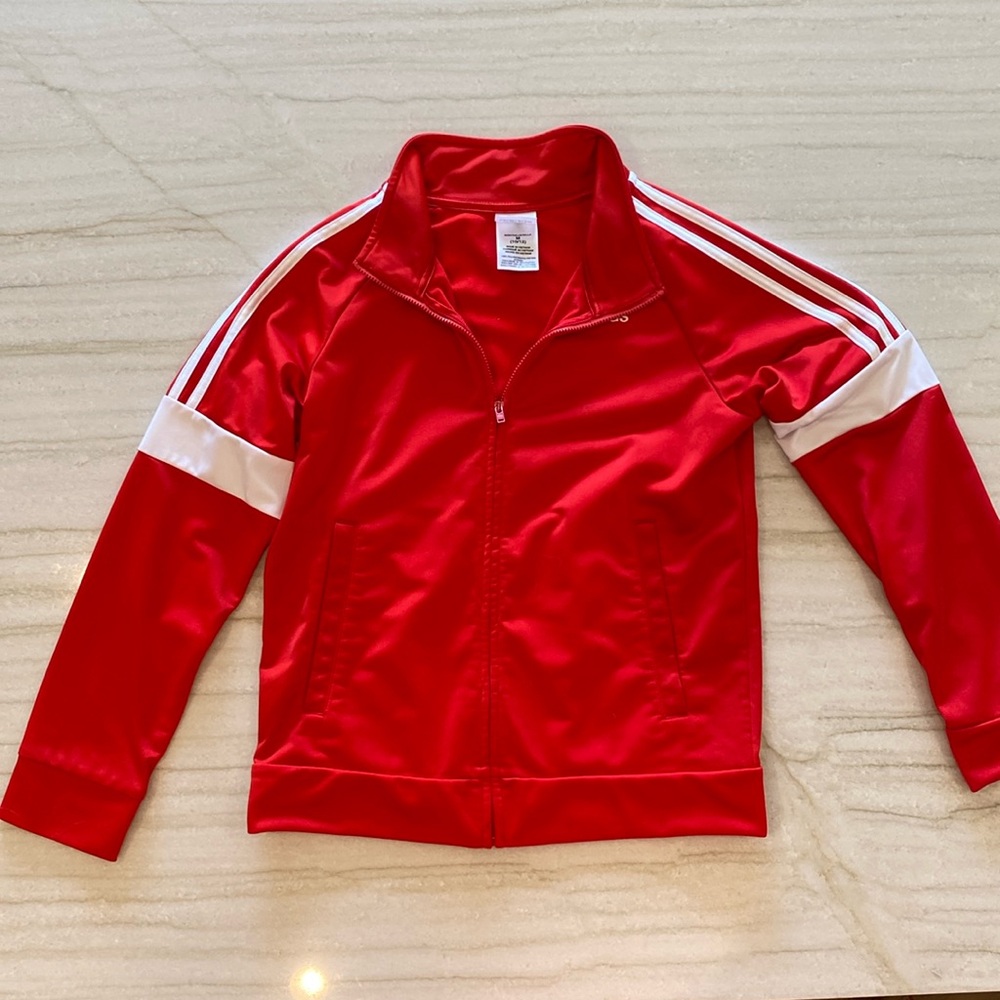 Adidas Kid's Red and White Jacket SIZE M lightly used